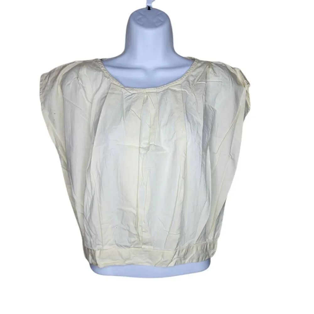 Vintage 1980s Sleeveless Round Neck Blouson Top Womens Size M Cream